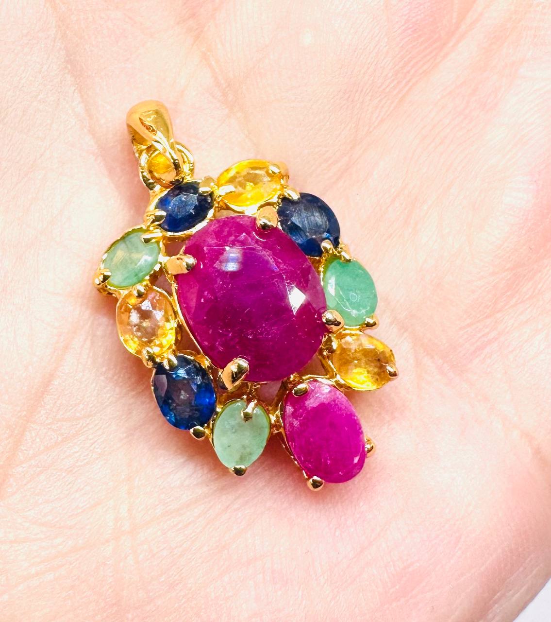 925 Sterling Silver (Stamped), 14K Gold Plated Natural Ruby Pendant — Handcrafted 4