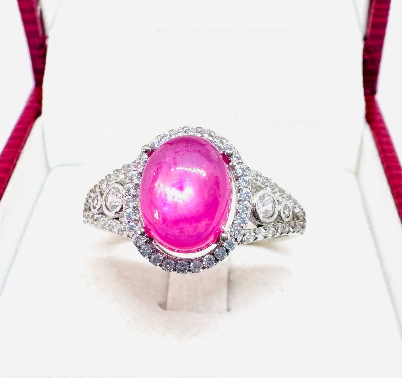 925 Sterling Silver, White Gold Plated Natural Ruby Ring — Handcrafted