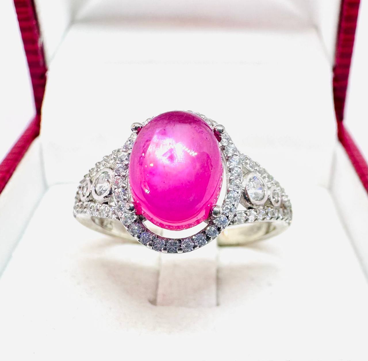 925 Sterling Silver, White Gold Plated Natural Ruby Ring — Handcrafted 2