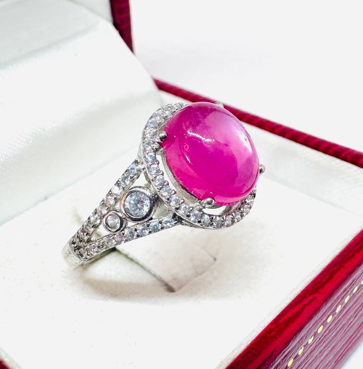 925 Sterling Silver, White Gold Plated Natural Ruby Ring — Handcrafted 3