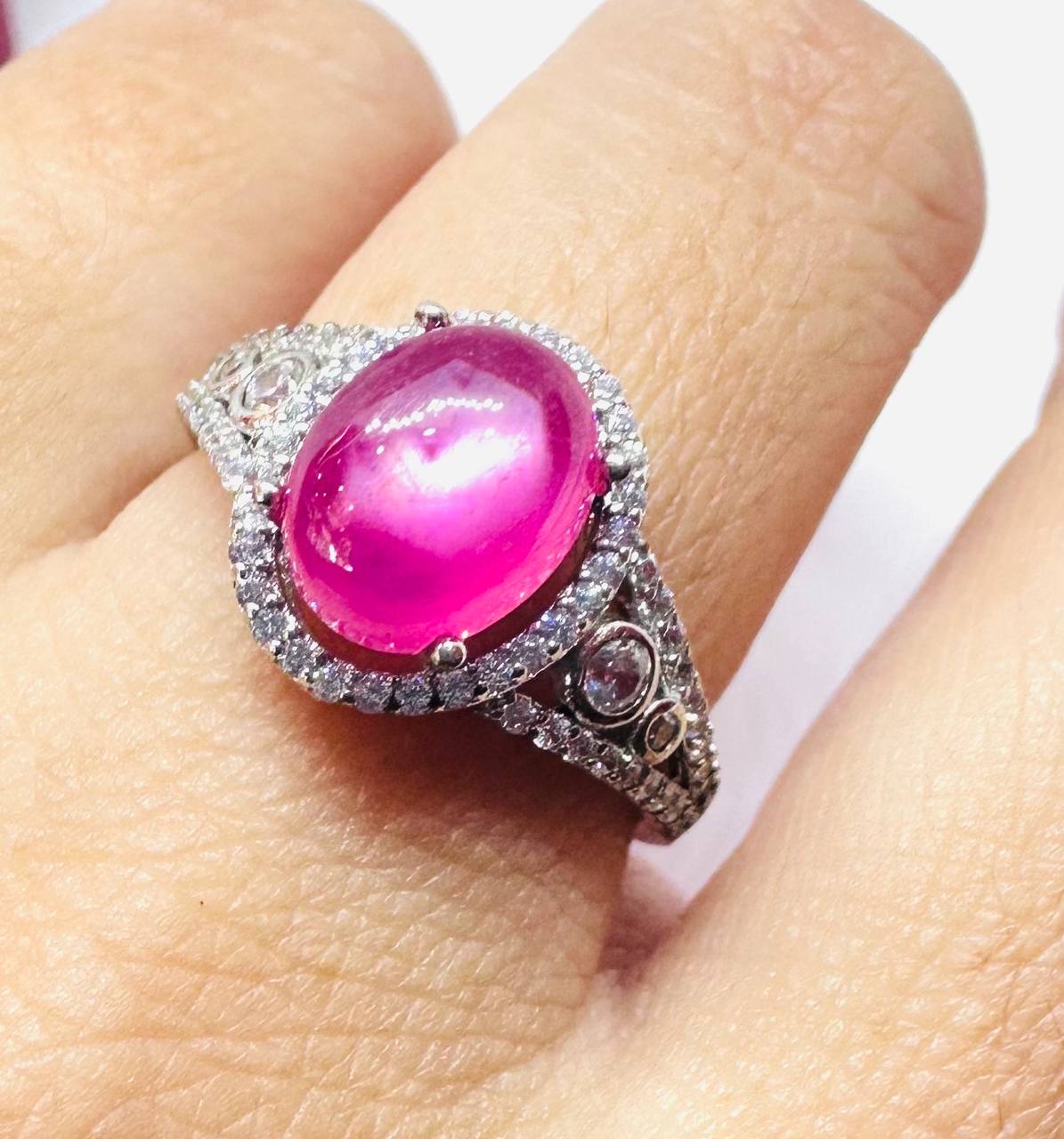 925 Sterling Silver, White Gold Plated Natural Ruby Ring — Handcrafted 4