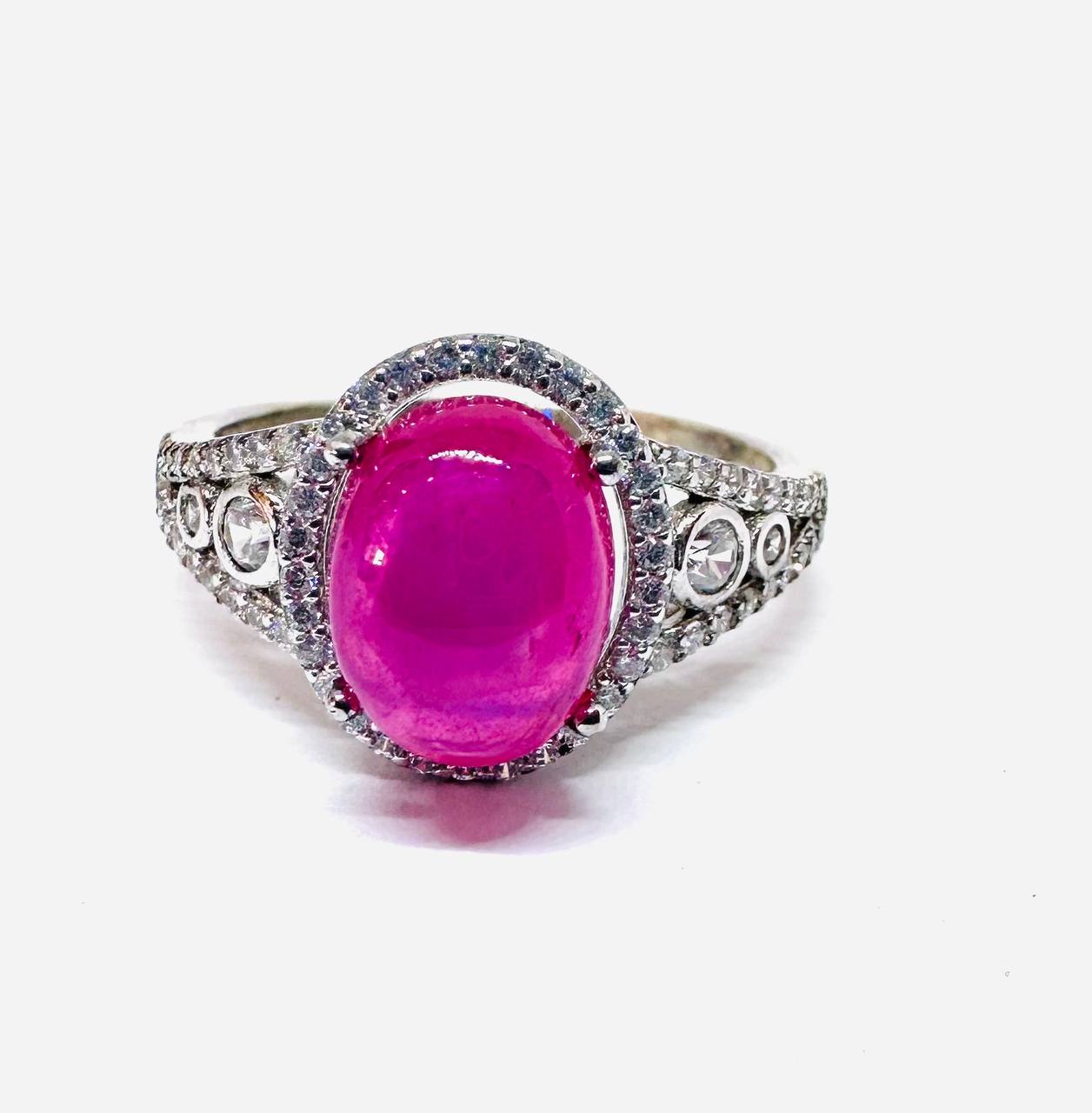 925 Sterling Silver, White Gold Plated Natural Ruby Ring — Handcrafted 5