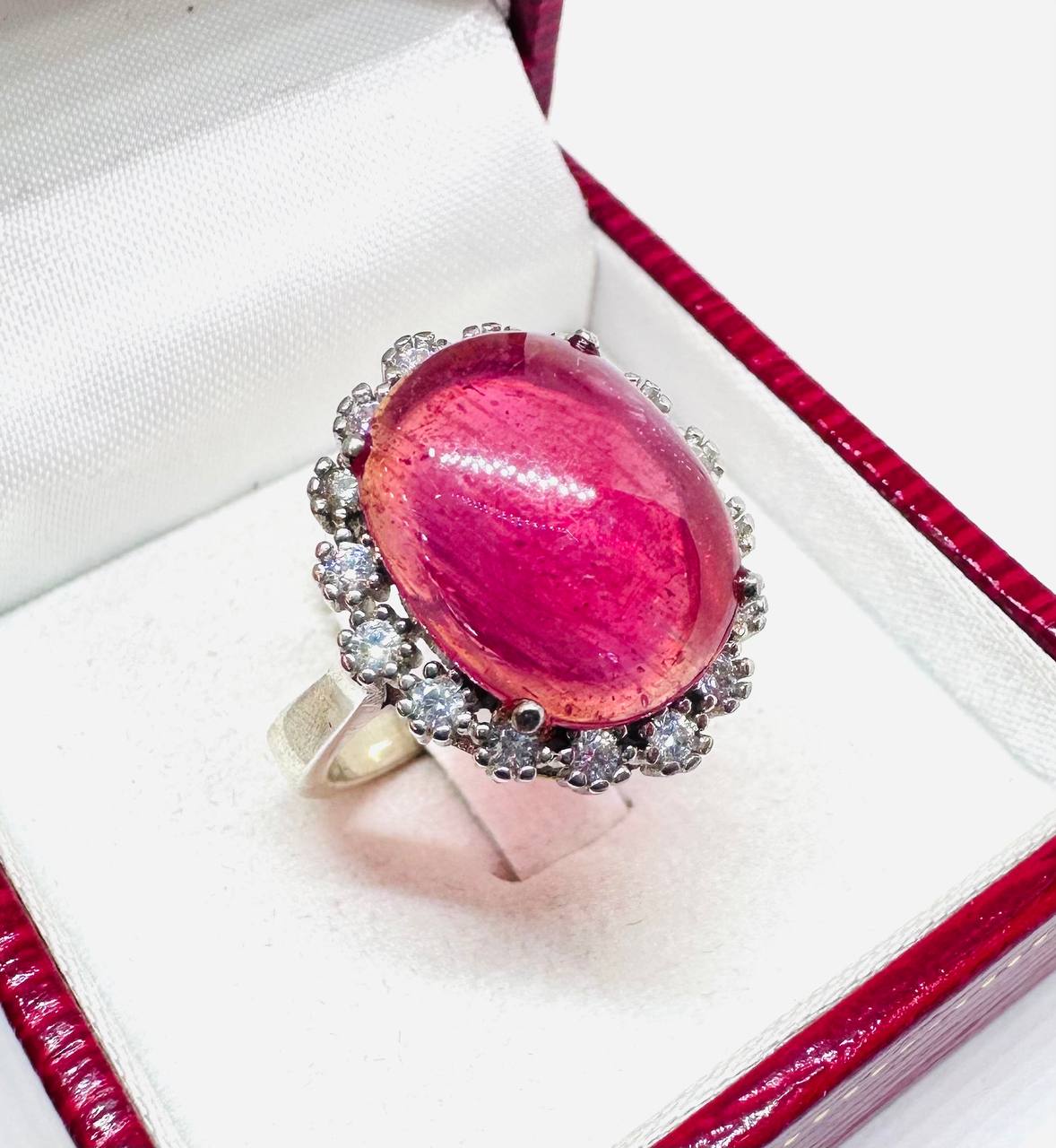 925 Sterling Silver, White Gold Plated Natural Ruby Ring with Swiss Diamonds — Handcrafted 2