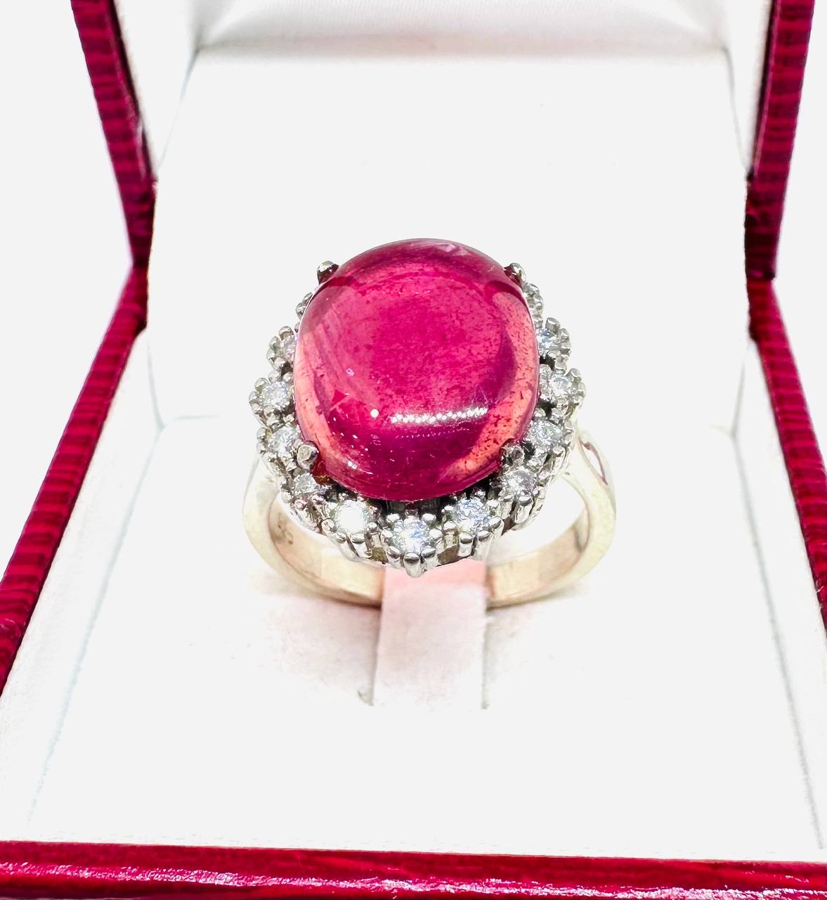 925 Sterling Silver, White Gold Plated Natural Ruby Ring with Swiss Diamonds — Handcrafted 3