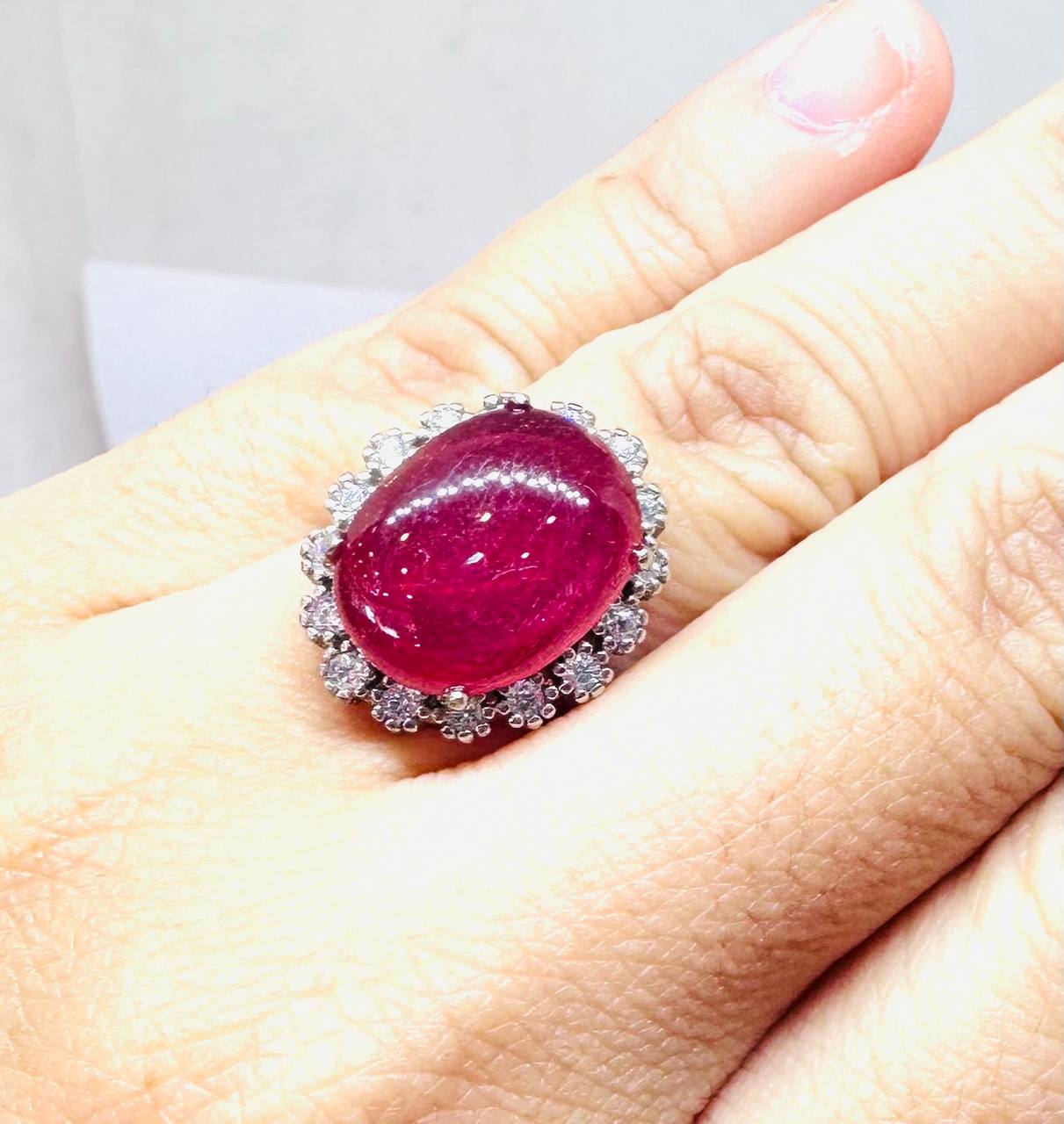 925 Sterling Silver, White Gold Plated Natural Ruby Ring with Swiss Diamonds — Handcrafted 4
