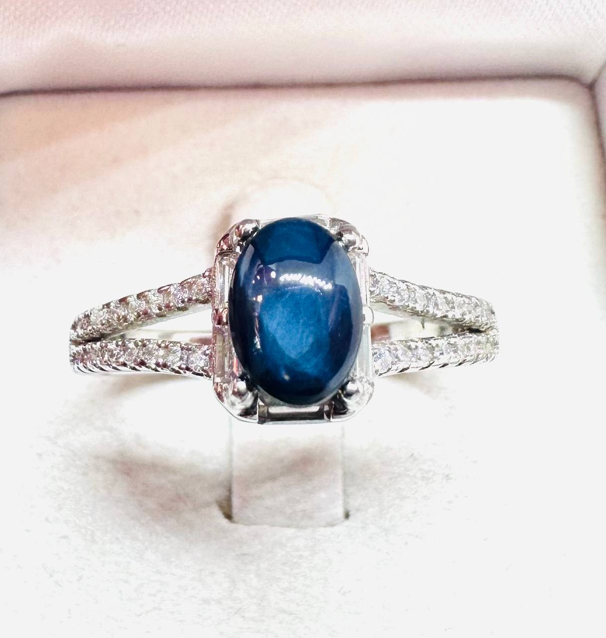 925 Sterling Silver, White Gold Plated Natural Gemstone Ring with Swiss Diamonds — Handcrafted