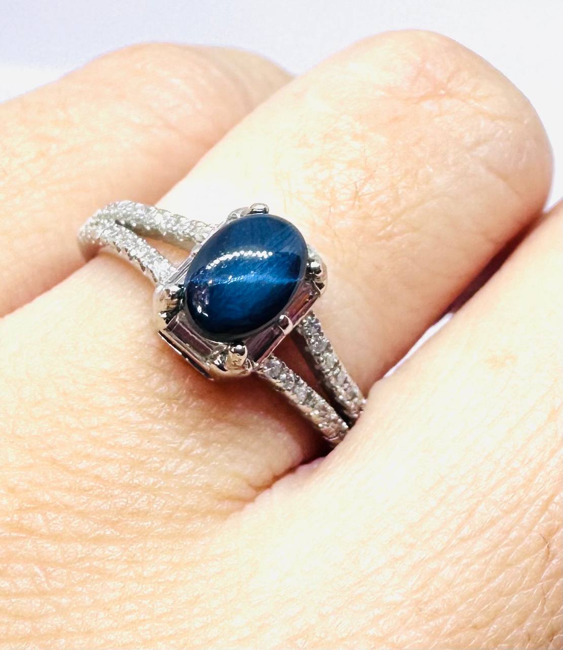 925 Sterling Silver, White Gold Plated Natural Gemstone Ring with Swiss Diamonds — Handcrafted 3