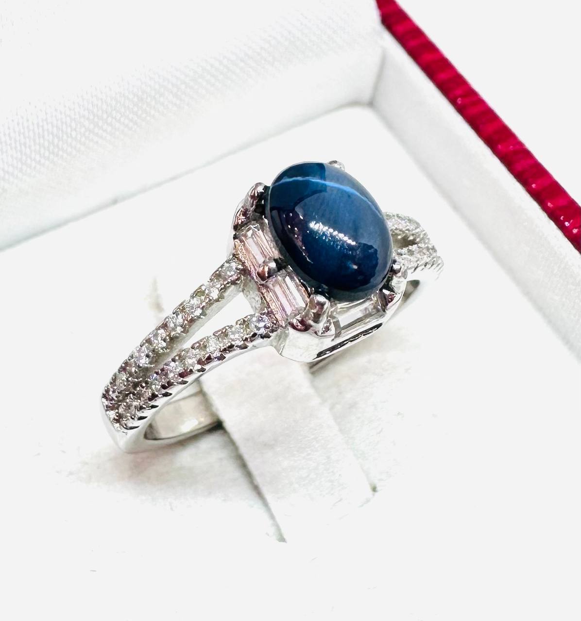 925 Sterling Silver, White Gold Plated Natural Gemstone Ring with Swiss Diamonds — Handcrafted 4