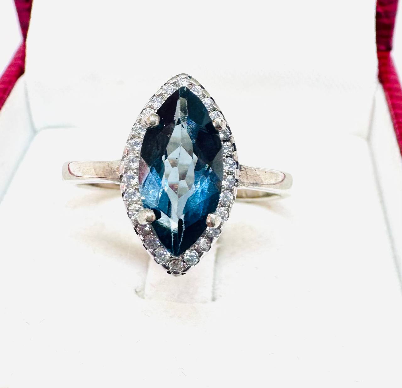 925 Sterling Silver, White Gold Plated Natural Gemstone Ring — Handcrafted