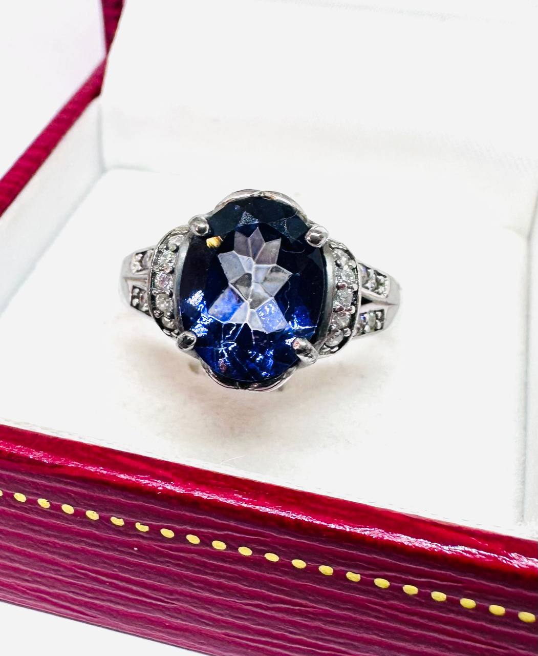 925 Sterling Silver, White Gold Plated Natural Amethyst Ring with Swiss Diamonds — Handcrafted