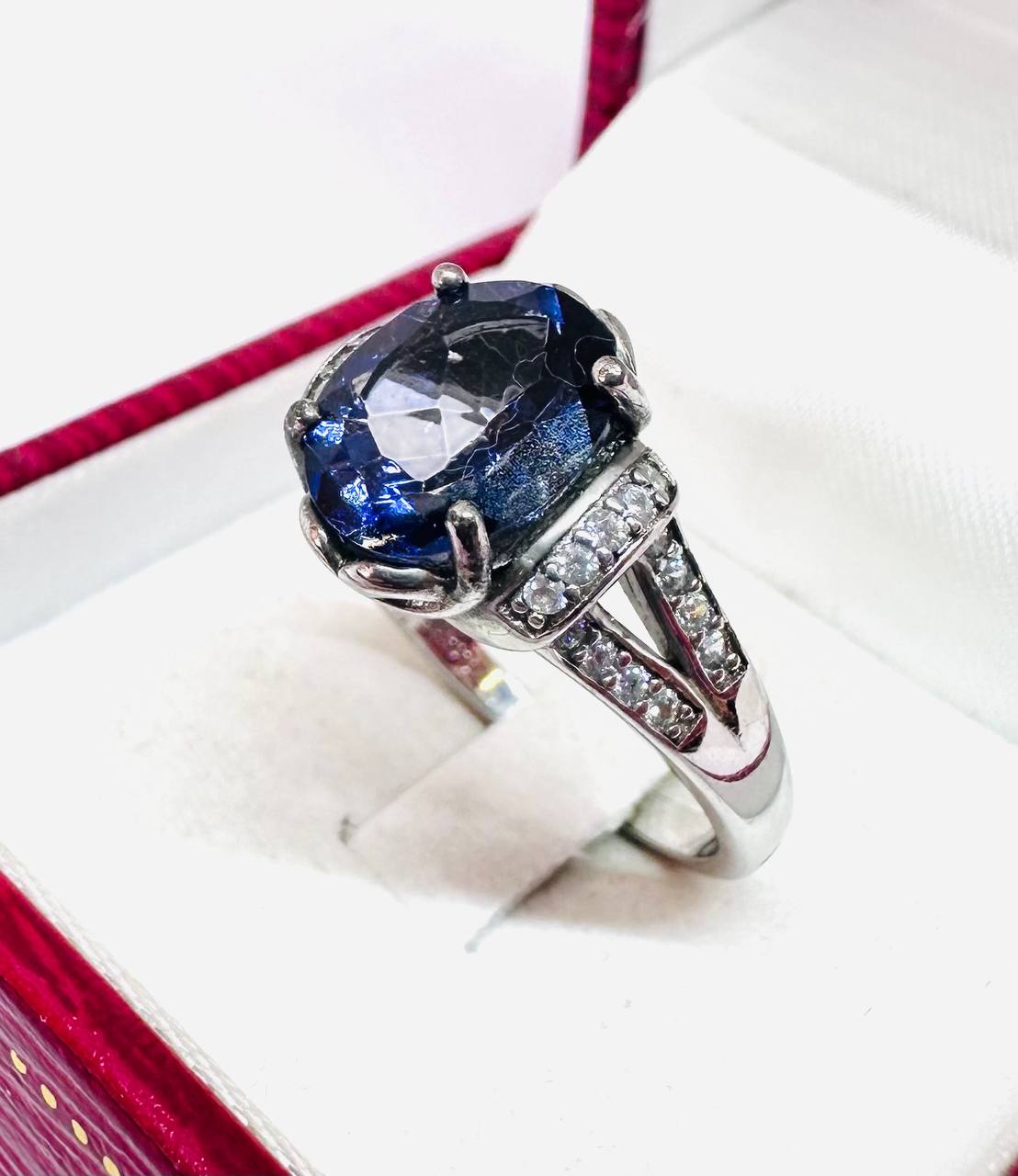 925 Sterling Silver, White Gold Plated Natural Amethyst Ring with Swiss Diamonds — Handcrafted 2