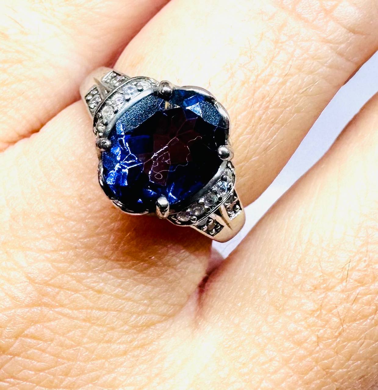 925 Sterling Silver, White Gold Plated Natural Amethyst Ring with Swiss Diamonds — Handcrafted 3
