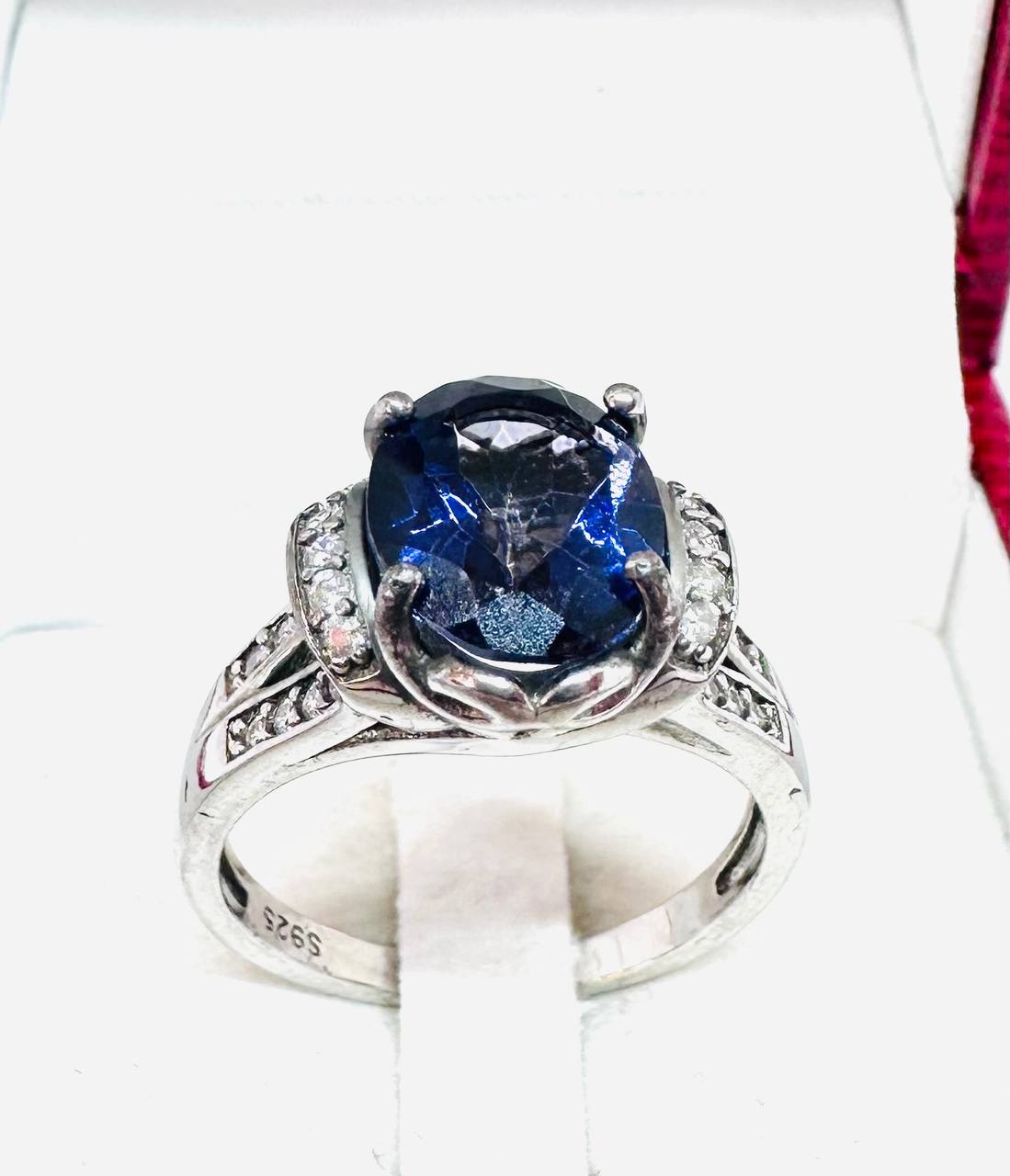 925 Sterling Silver, White Gold Plated Natural Amethyst Ring with Swiss Diamonds — Handcrafted 4