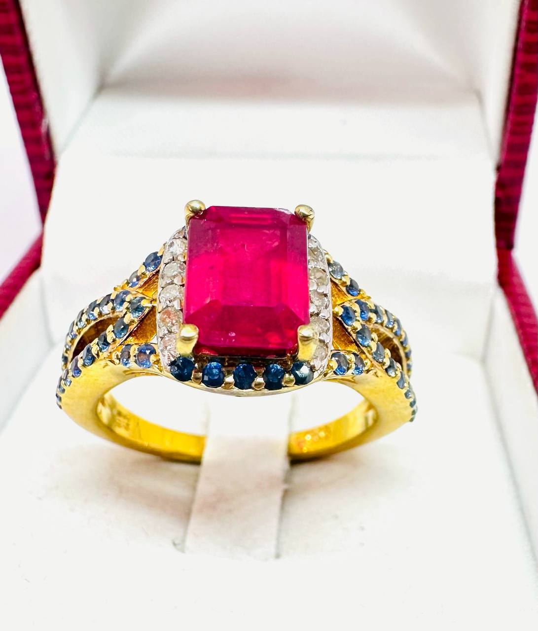 925 Sterling Silver, Gold Plated Natural Ruby Ring with Natural Diamonds — Handcrafted 3