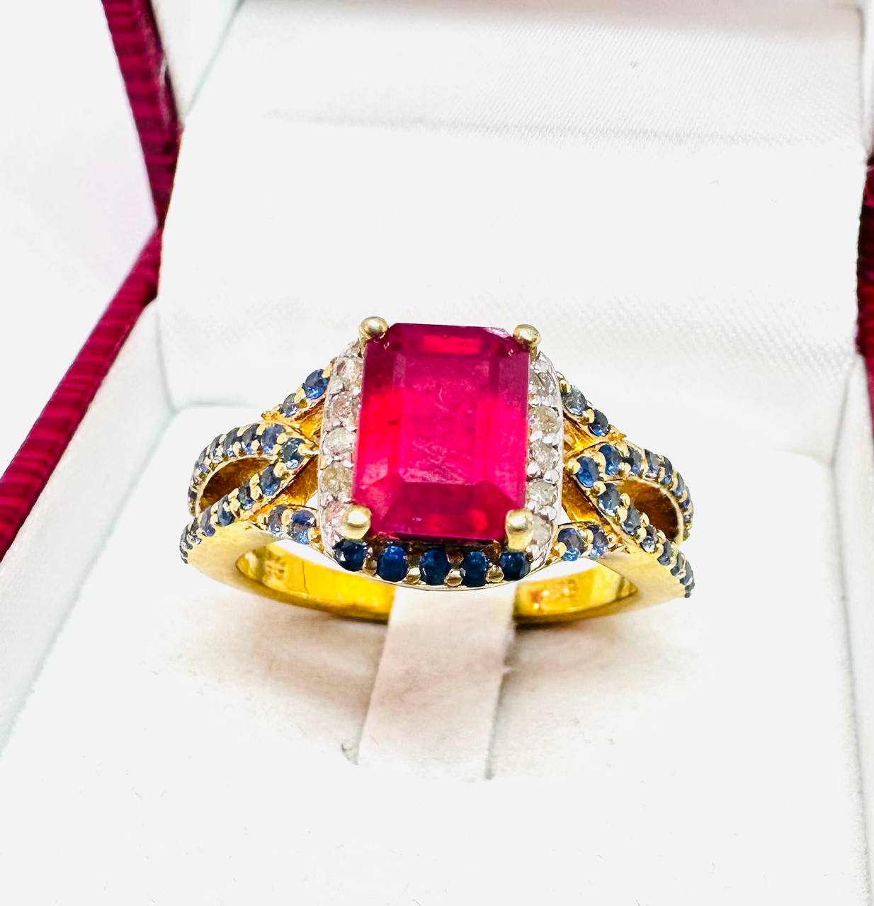 925 Sterling Silver, Gold Plated Natural Ruby Ring with Natural Diamonds — Handcrafted 4