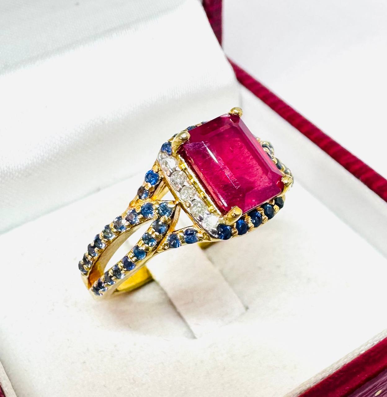 925 Sterling Silver, Gold Plated Natural Ruby Ring with Natural Diamonds — Handcrafted 5