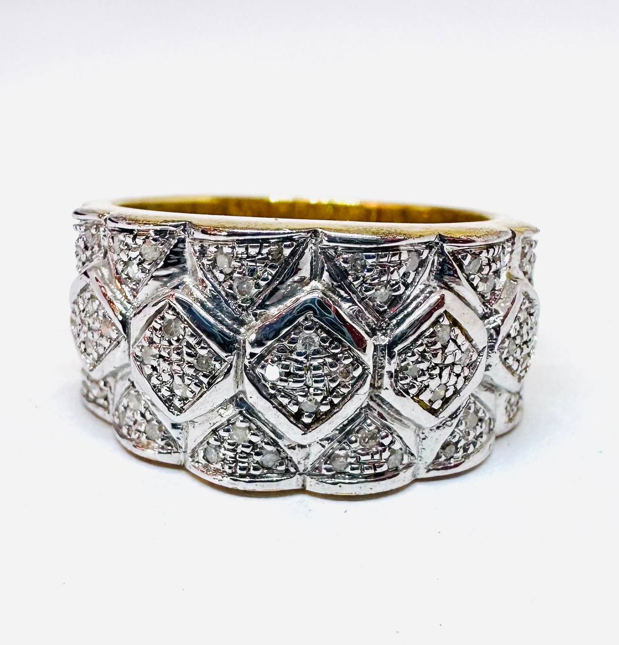925 Sterling Silver, Gold Plated Natural Diamond Ring with Natural Diamonds — Handcrafted