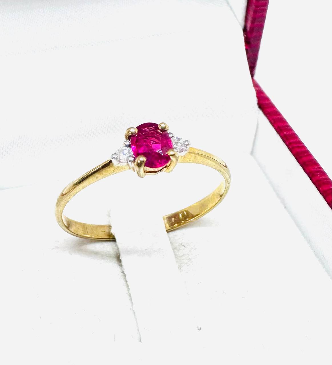 9K Gold Natural Ruby Ring with Natural Diamonds — Handcrafted