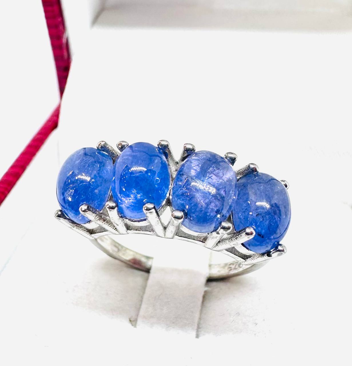 925 Sterling Silver, White Gold Plated Natural Tanzanite Ring — Handcrafted
