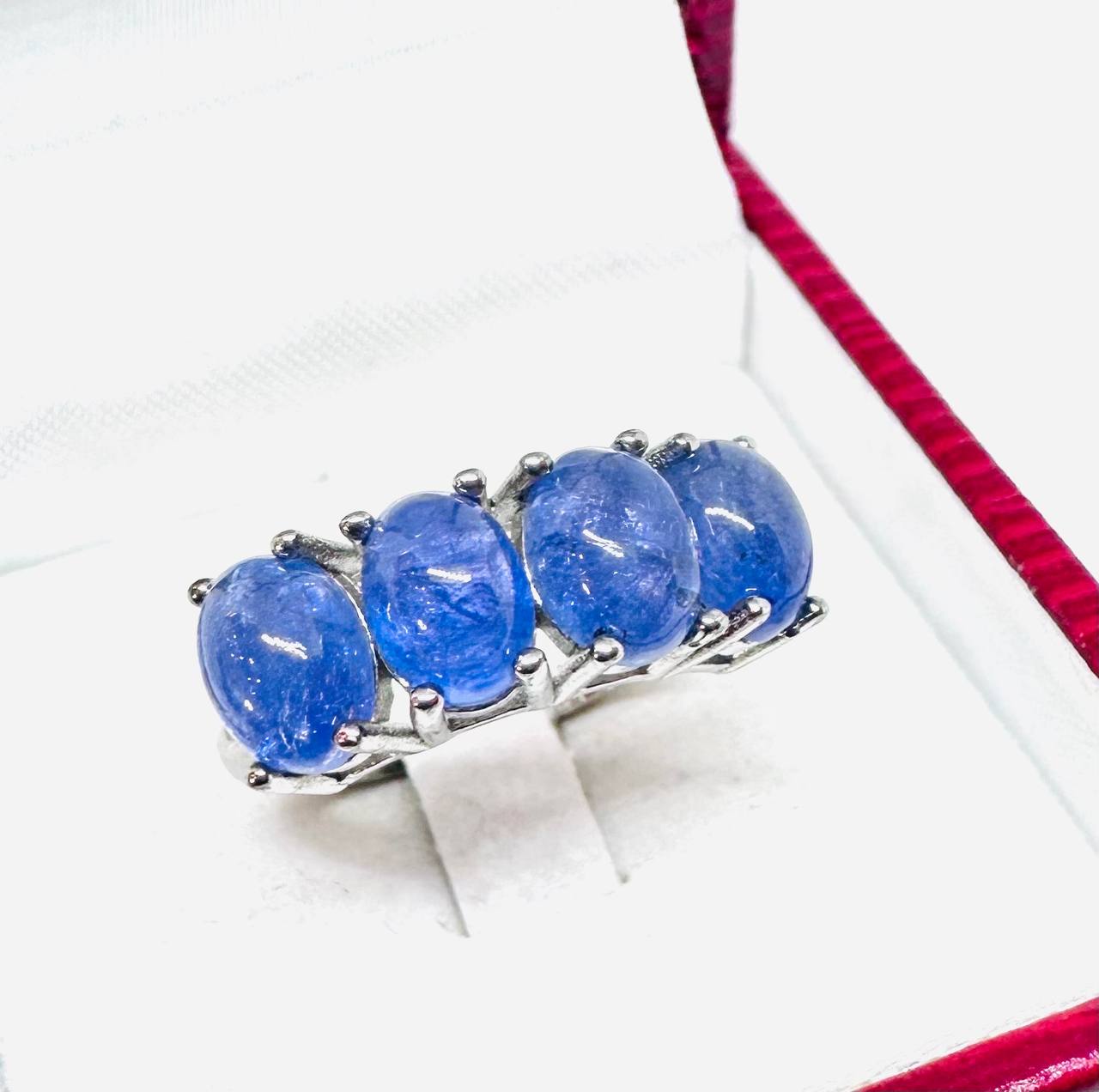 925 Sterling Silver, White Gold Plated Natural Tanzanite Ring — Handcrafted 2