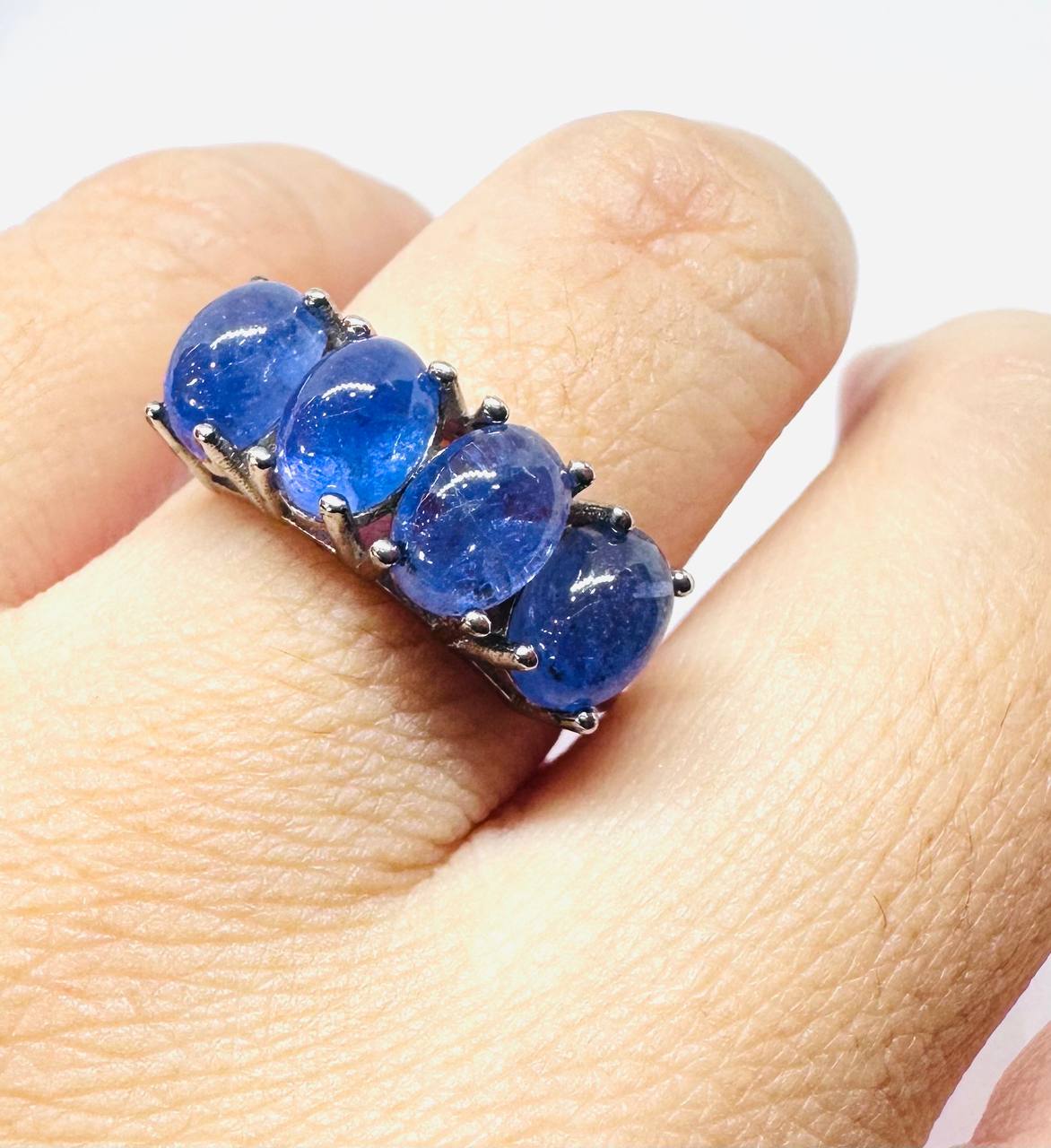 925 Sterling Silver, White Gold Plated Natural Tanzanite Ring — Handcrafted 3