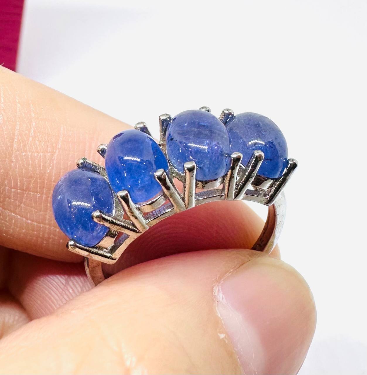 925 Sterling Silver, White Gold Plated Natural Tanzanite Ring — Handcrafted 4