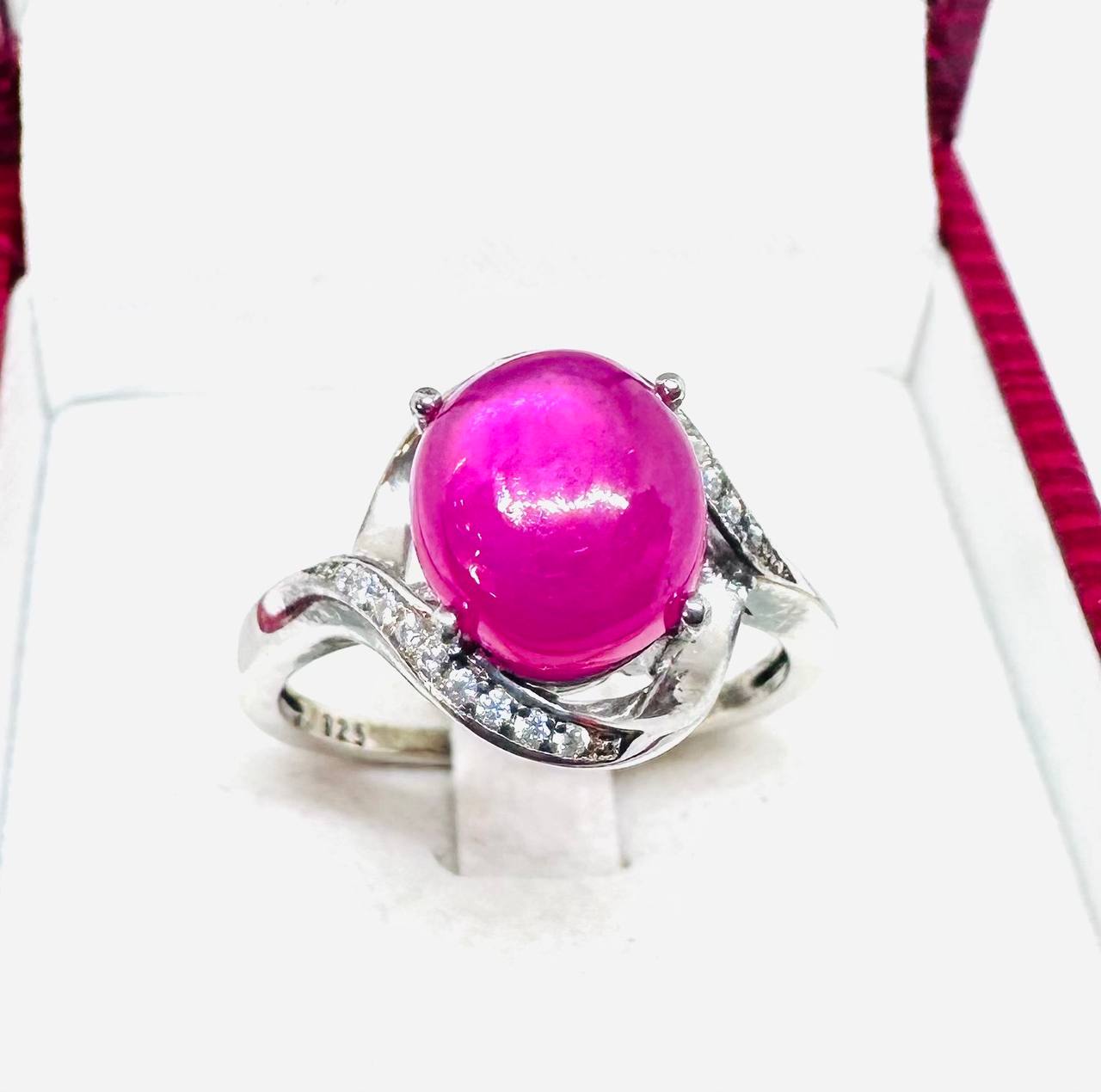 925 Sterling Silver, White Gold Plated Natural Ruby Ring — Handcrafted