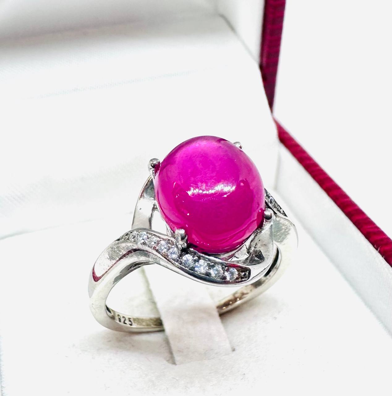 925 Sterling Silver, White Gold Plated Natural Ruby Ring — Handcrafted 2