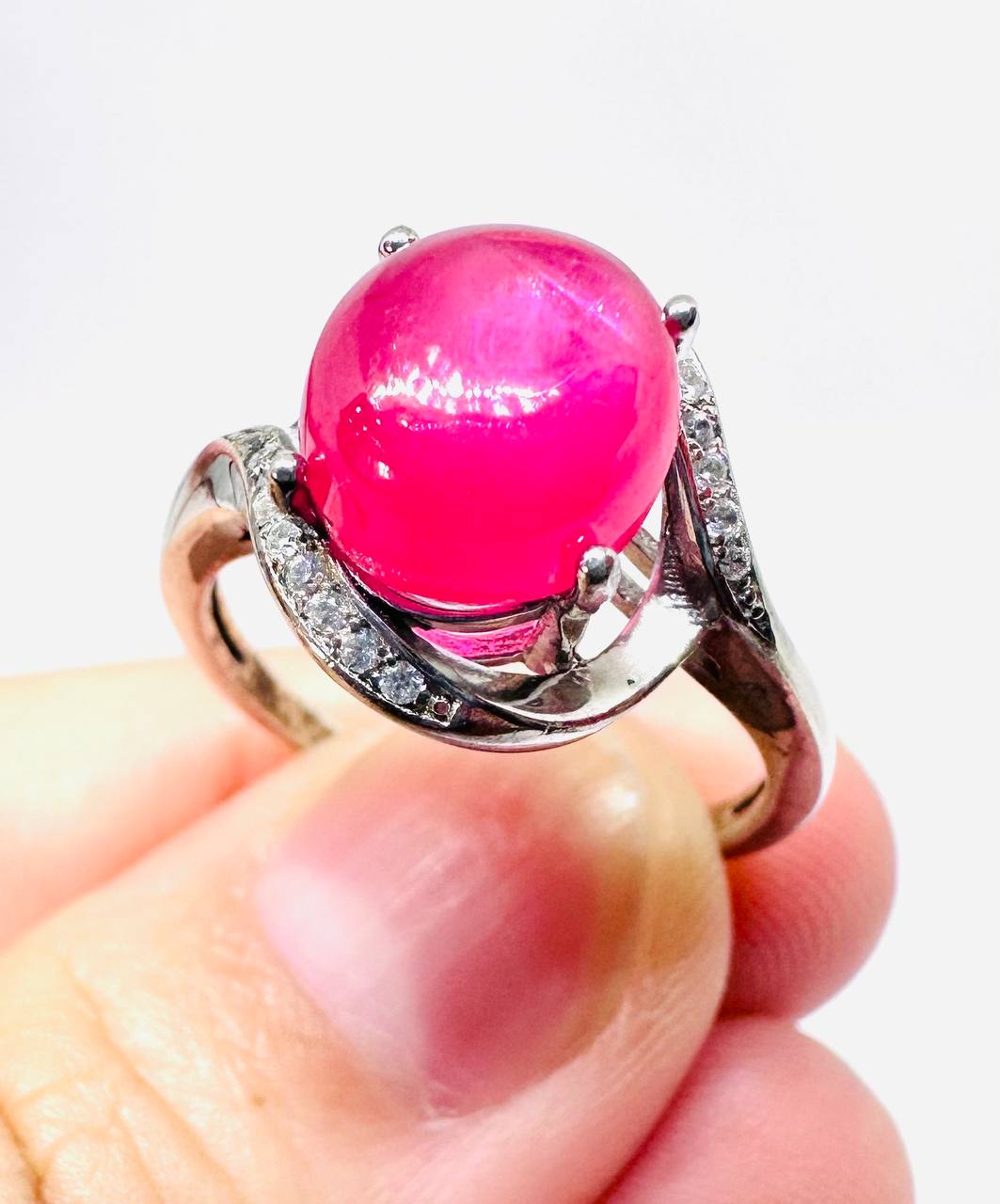 925 Sterling Silver, White Gold Plated Natural Ruby Ring — Handcrafted 3