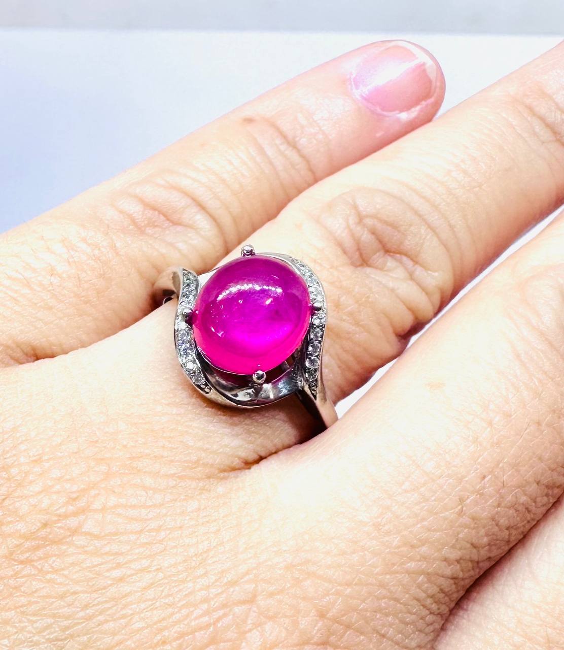 925 Sterling Silver, White Gold Plated Natural Ruby Ring — Handcrafted 4