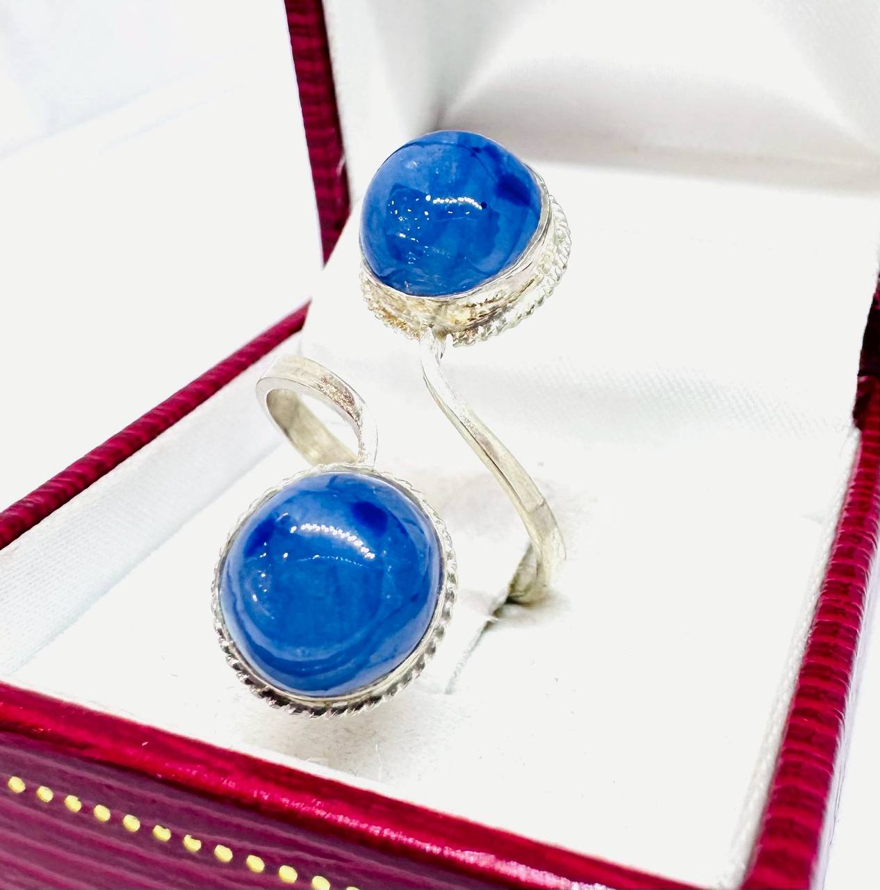925 Sterling Silver, White Gold Plated Natural Cabochon Sapphire Ring — Handcrafted 2