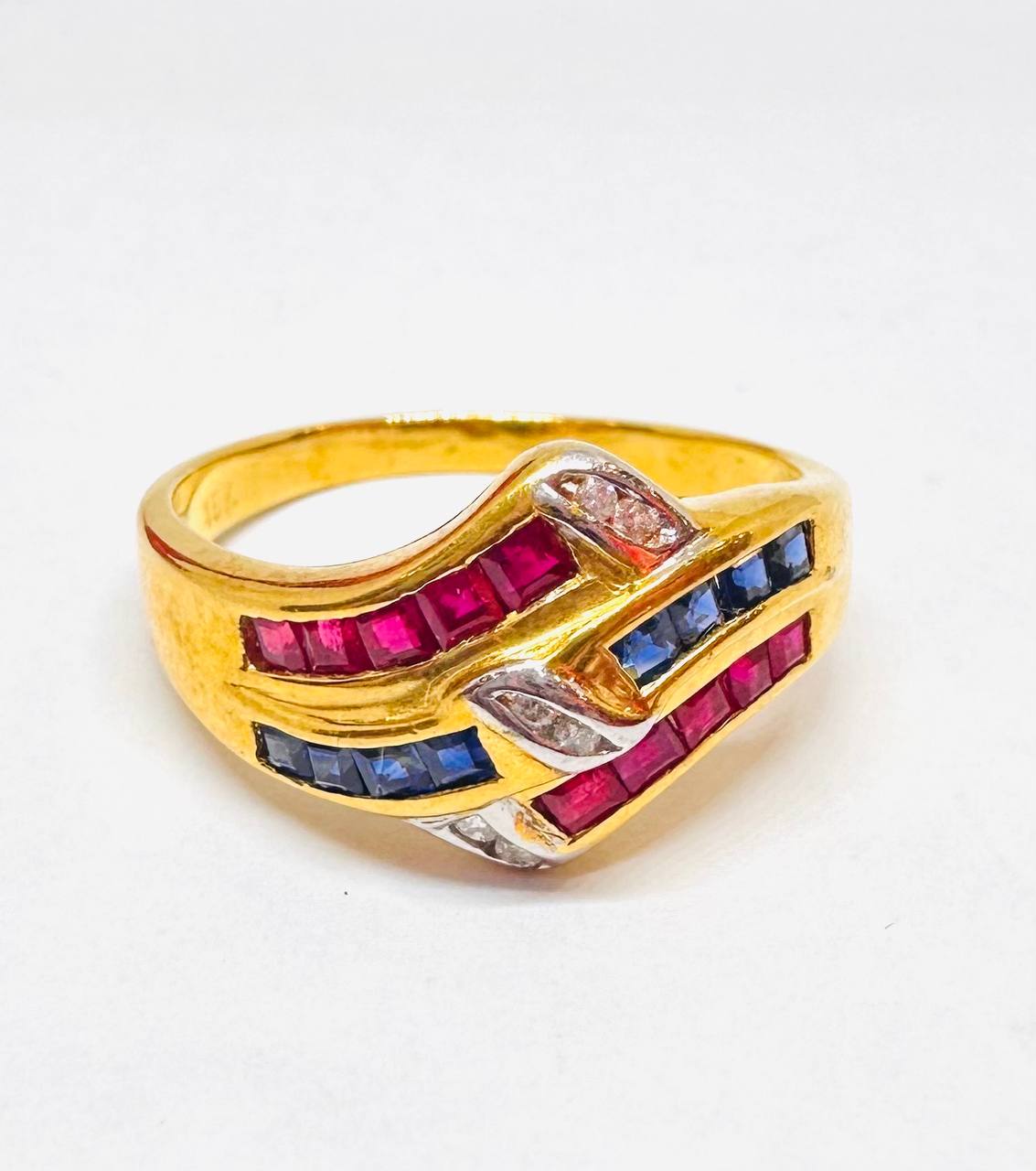 90% Gold (22K) Natural Ruby Ring with Natural Diamonds — Handcrafted
