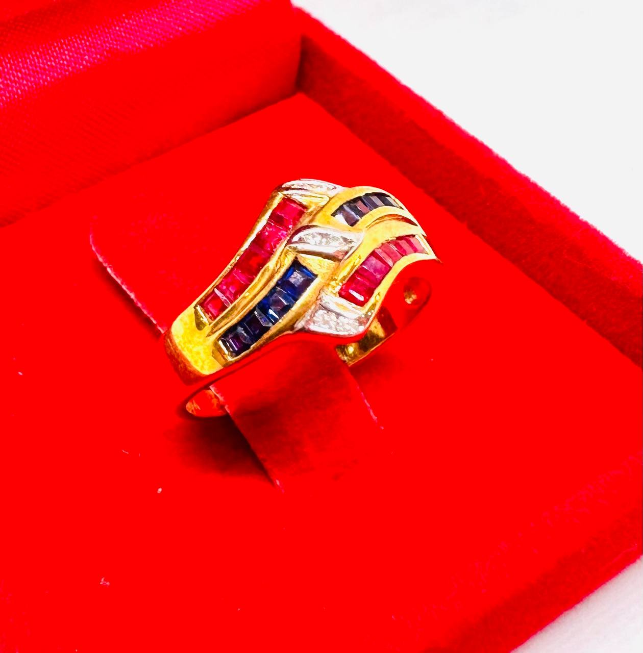 90% Gold (22K) Natural Ruby Ring with Natural Diamonds — Handcrafted 3