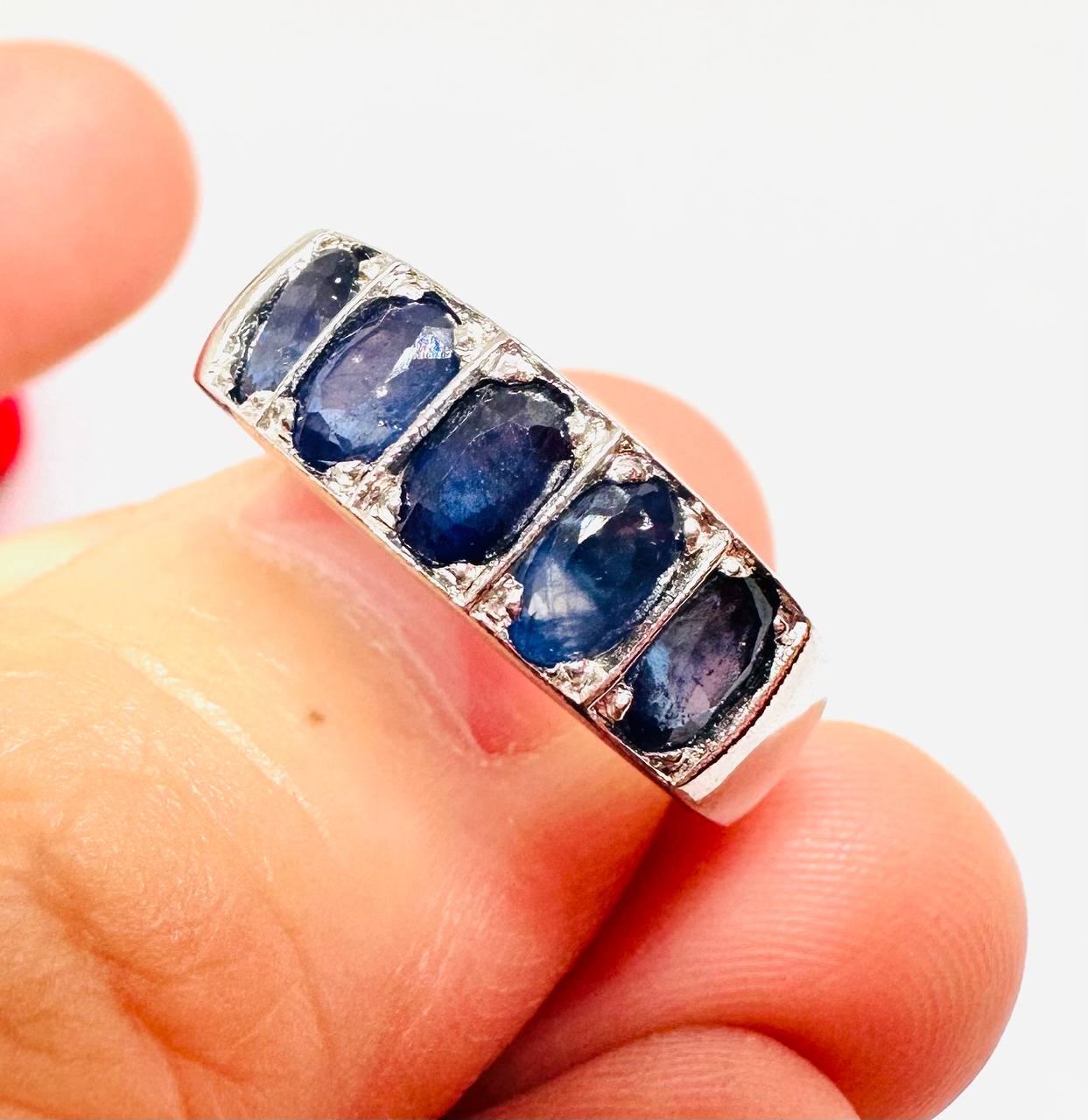 925 Sterling Silver (Stamped) Natural Faceted Sapphire Ring — Handcrafted 2