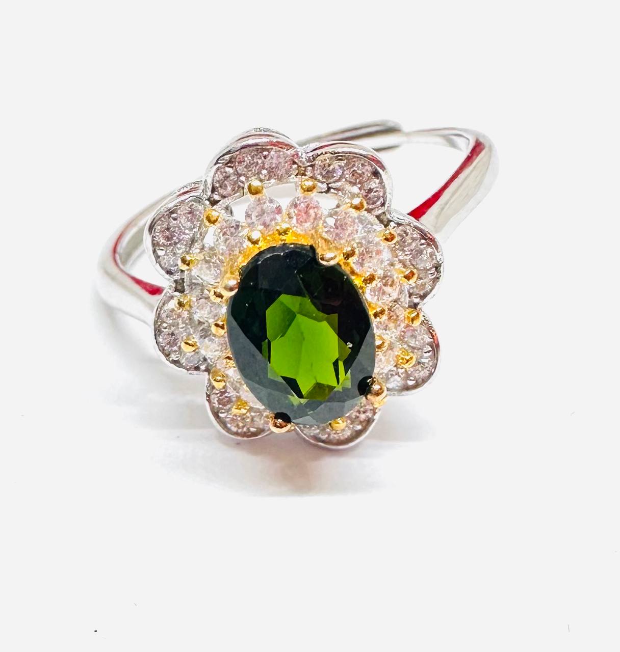 925 Sterling Silver, White Gold Plated Natural Topaz Ring with Swiss Diamonds — Handcrafted