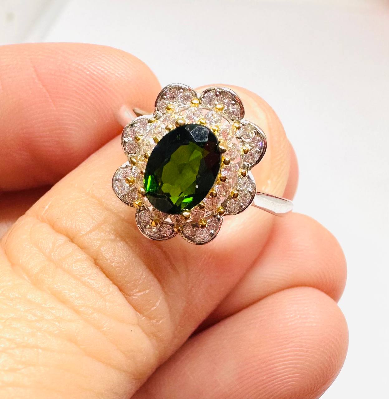 925 Sterling Silver, White Gold Plated Natural Topaz Ring with Swiss Diamonds — Handcrafted 2