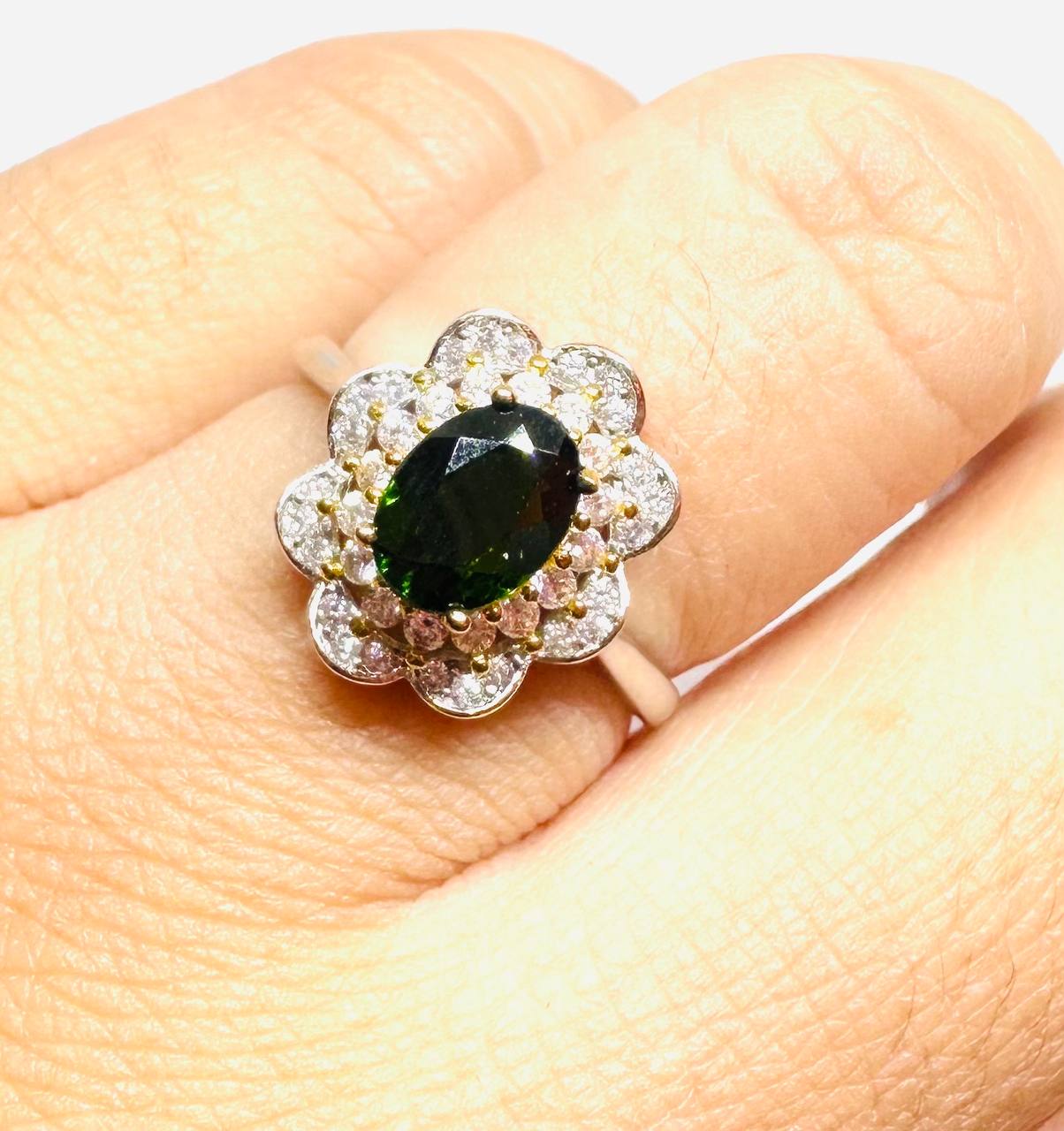 925 Sterling Silver, White Gold Plated Natural Topaz Ring with Swiss Diamonds — Handcrafted 3