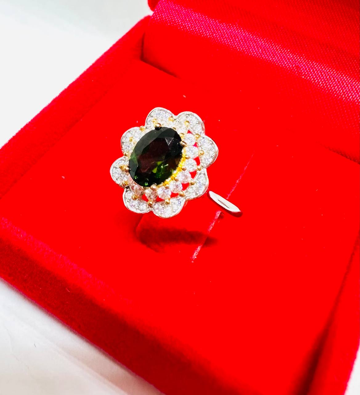 925 Sterling Silver, White Gold Plated Natural Topaz Ring with Swiss Diamonds — Handcrafted 4