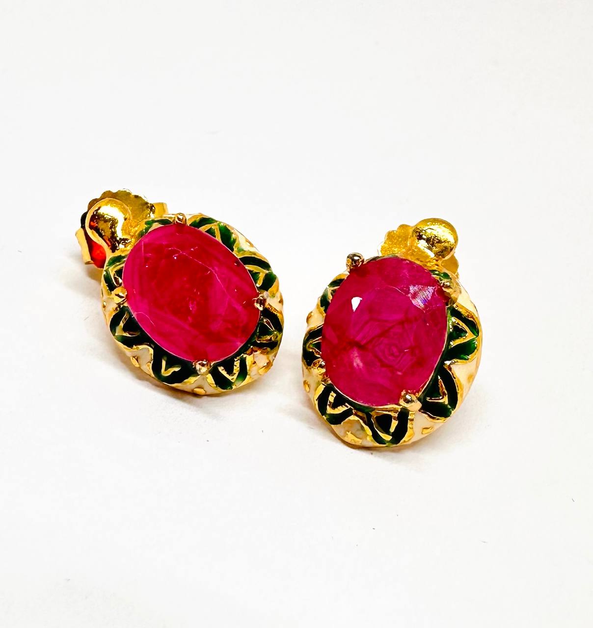 925 Sterling Silver, Gold Plated Natural Ruby Stud Earrings — Handcrafted