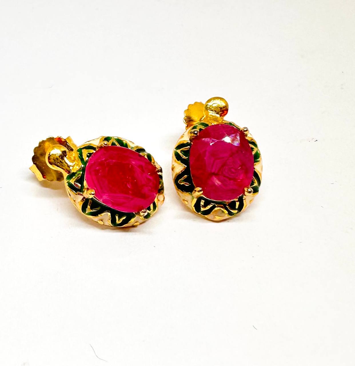 925 Sterling Silver, Gold Plated Natural Ruby Stud Earrings — Handcrafted 2