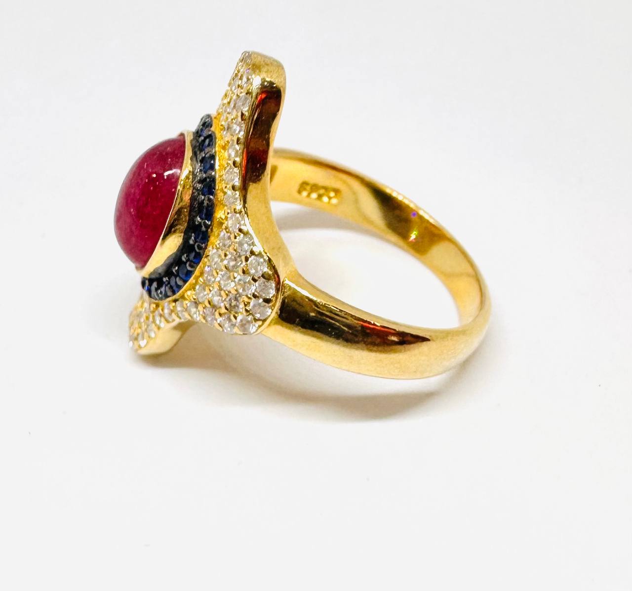 925 Sterling Silver, Gold Plated Natural Marquise Ruby Ring with Swiss Diamonds — Handcrafted 3