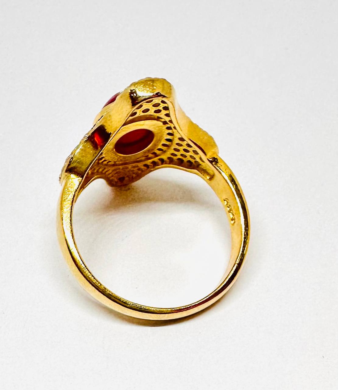 925 Sterling Silver, Gold Plated Natural Marquise Ruby Ring with Swiss Diamonds — Handcrafted 4