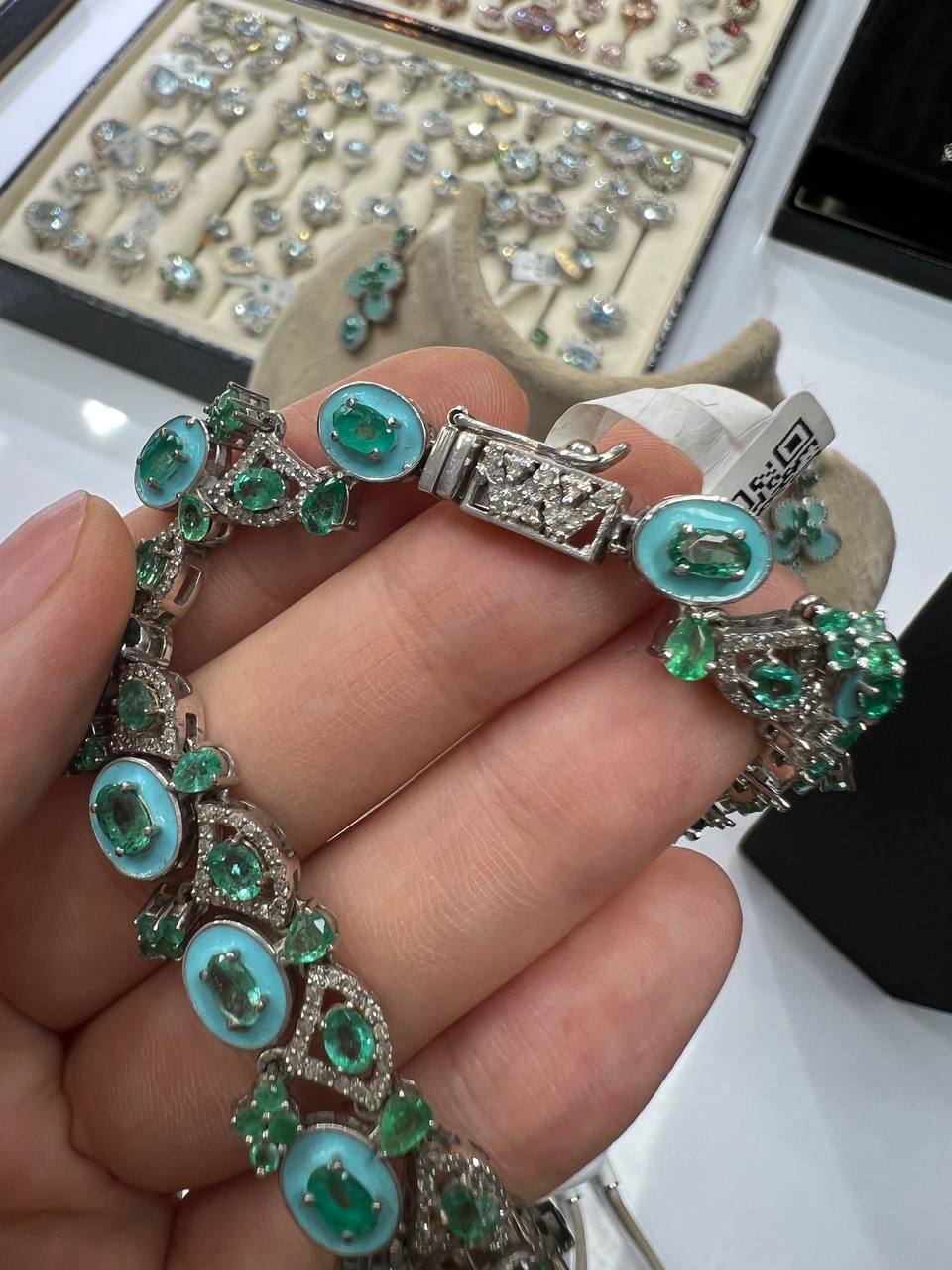 One of a Kind Handmade Natural Emerald & Diamond Necklace and Earrings Set – Sterling Silver Fine Jewelry 4
